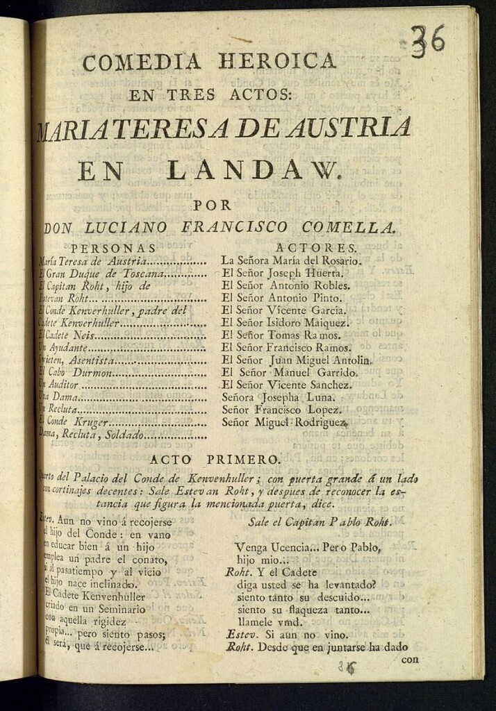Miniatura de Comedia heroica en tres actos, Maria Teresa de Austria en Landaw