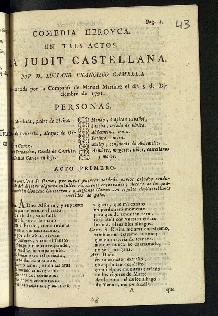 Miniatura de Comedia heroyca, en tres actos : La Judit Castellana