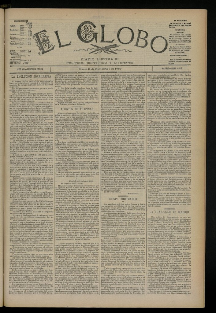 Miniatura de El Globo : diario ilustrado del 11 de noviembre de 1889, nº 5120