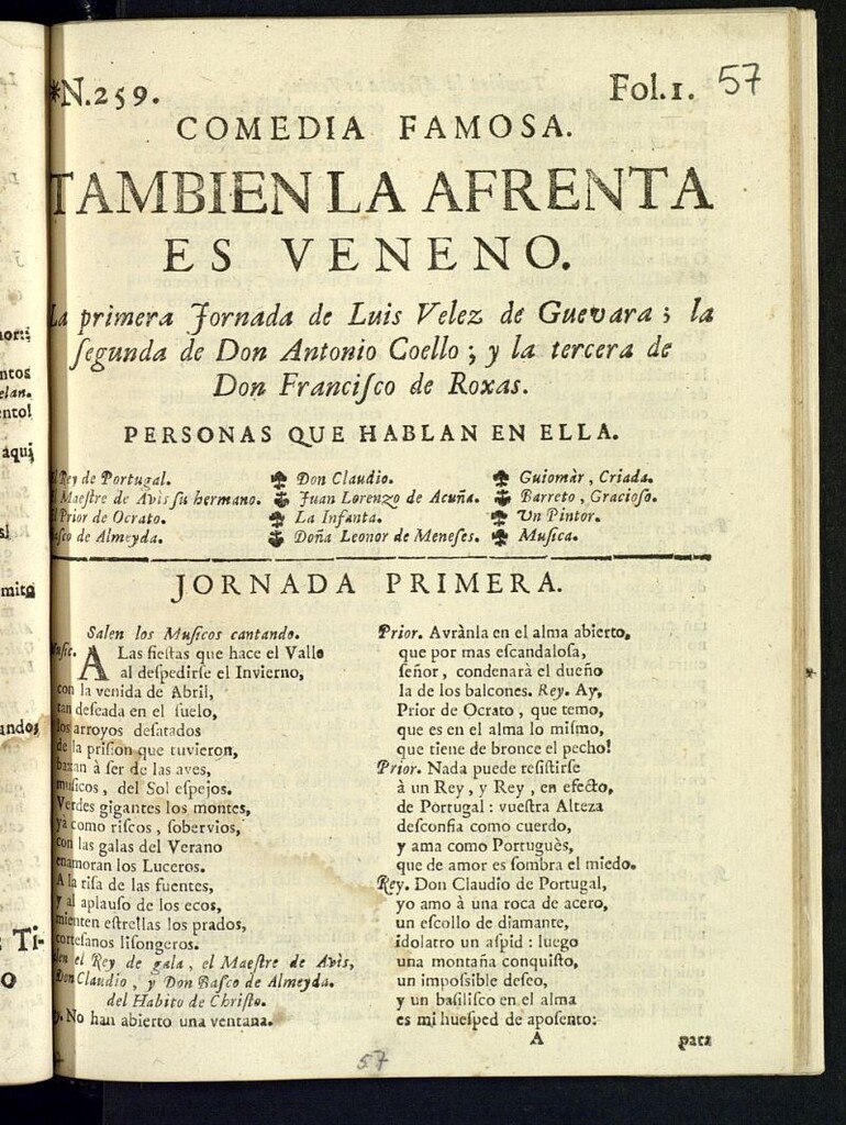 Miniatura de Comedia famosa, Tambien la afrenta es veneno