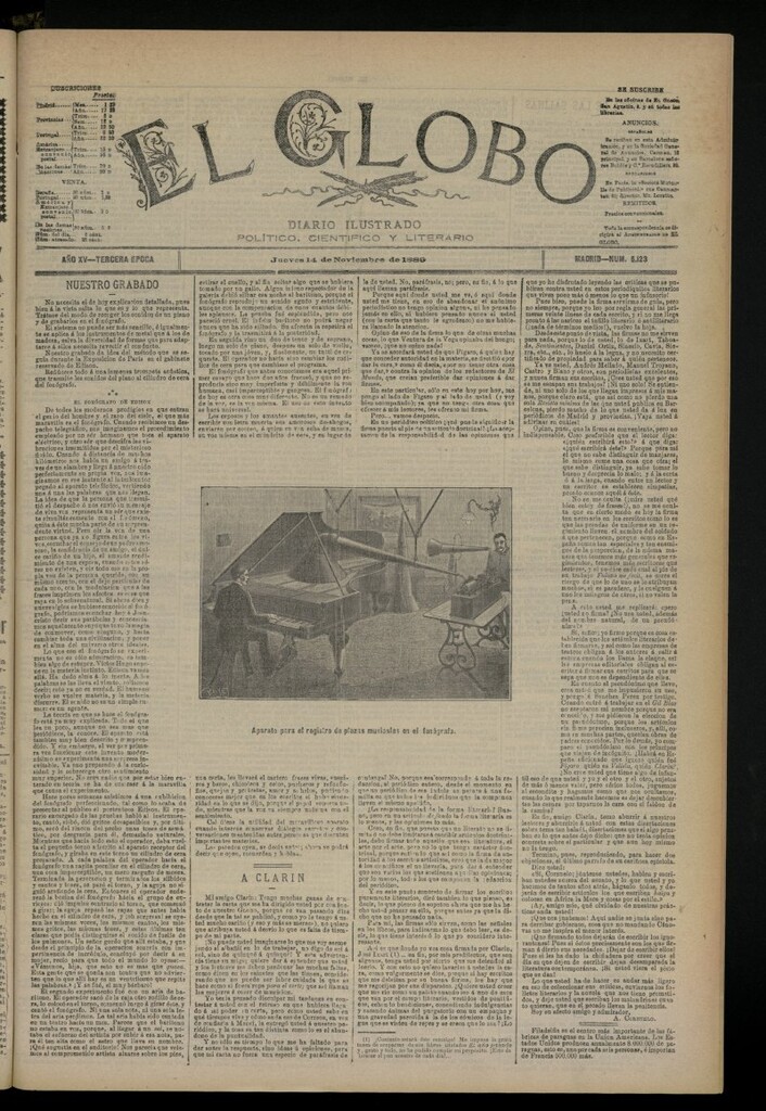 Miniatura de El Globo : diario ilustrado del 14 de noviembre de 1889, nº 5123