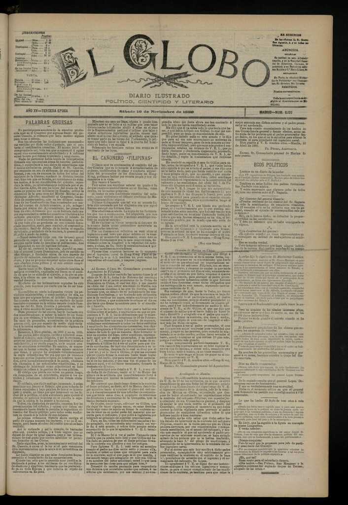 Miniatura de El Globo : diario ilustrado del 16 de noviembre de 1889, nº 5125