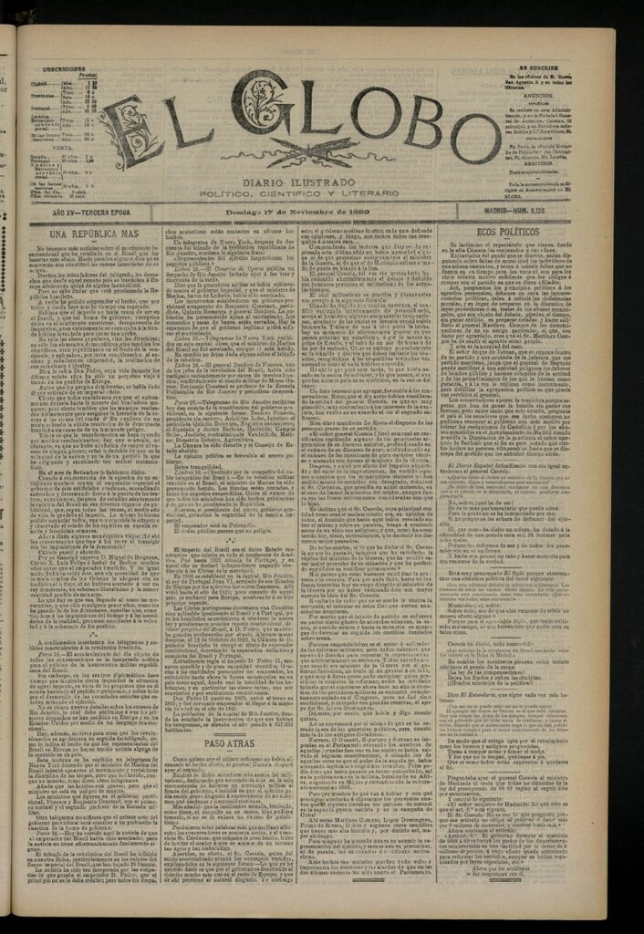 Miniatura de El Globo : diario ilustrado del 17 de noviembre de 1889, nº 5126