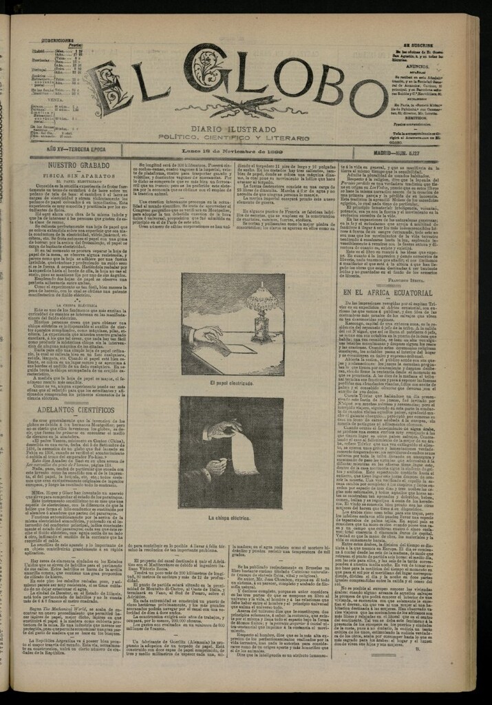 Miniatura de El Globo : diario ilustrado del 18 de noviembre de 1889, nº 5127