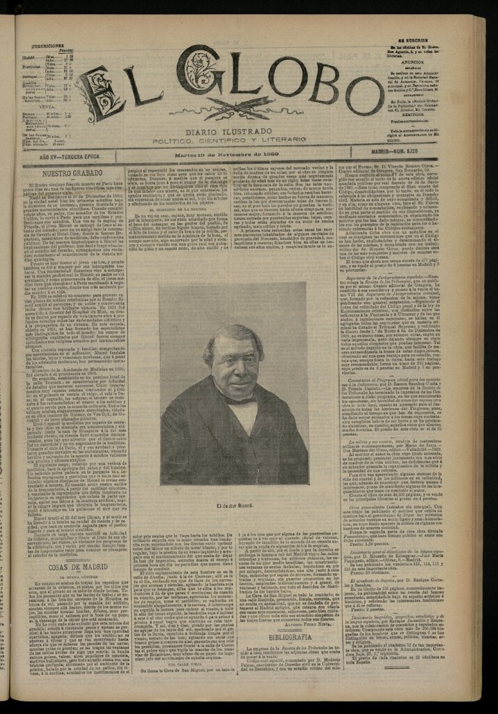Miniatura de El Globo : diario ilustrado del 19 de noviembre de 1889, nº 5128