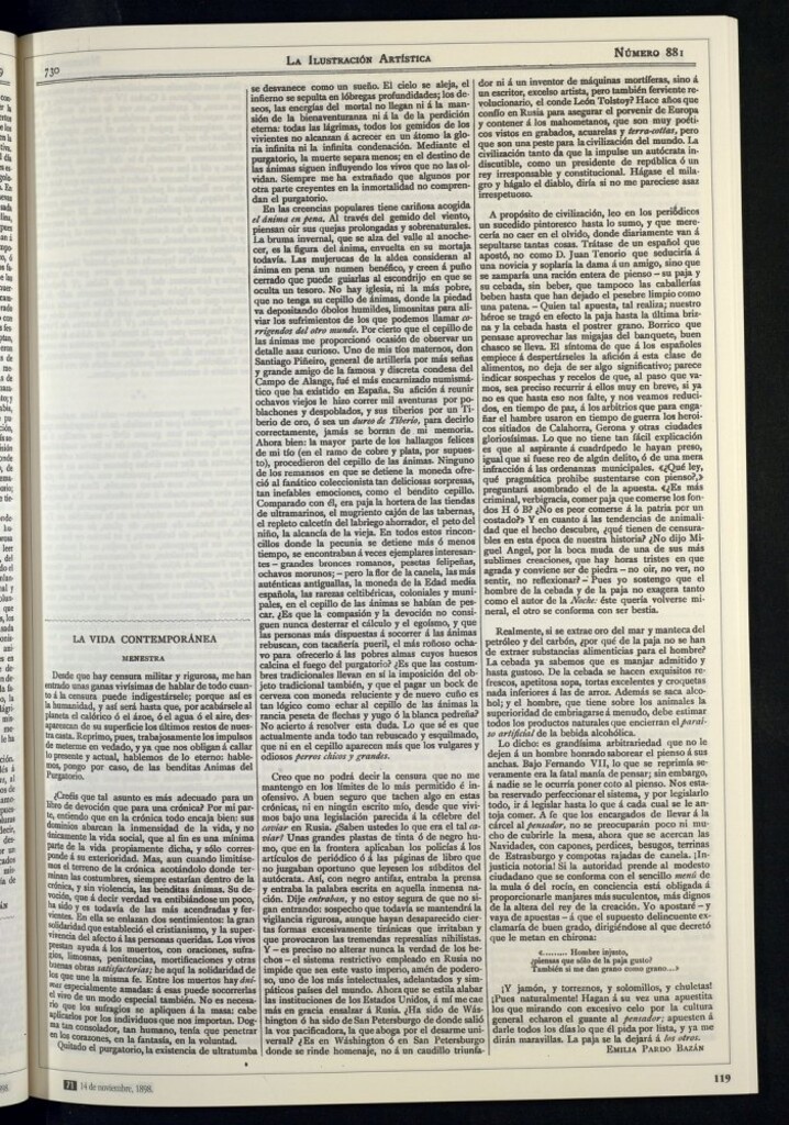 Miniatura de Menestra. La censura. Las Ánimas del Purgatorio. Numismática. Un «comedor de paja».
