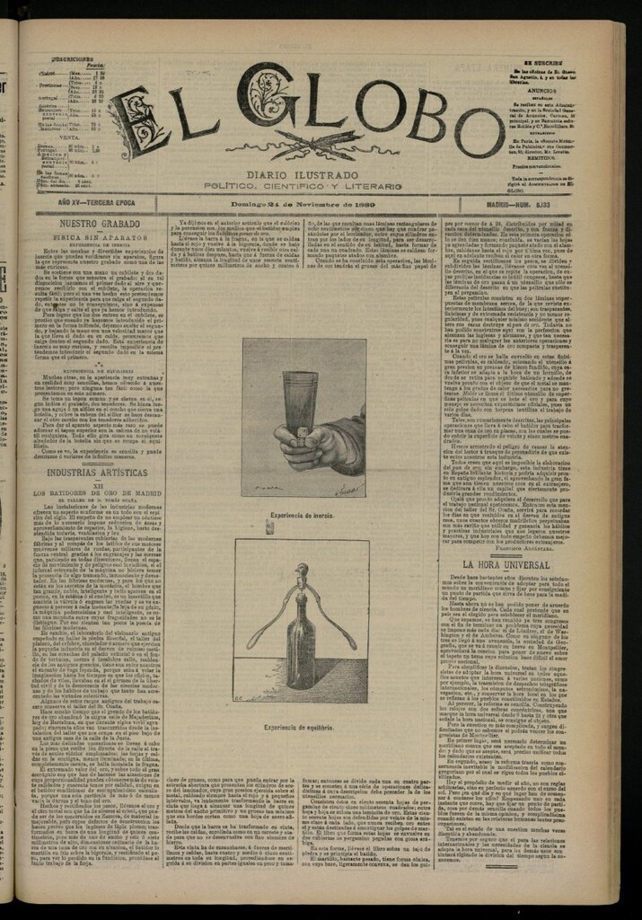 Miniatura de El Globo : diario ilustrado del 24 de noviembre de 1889, nº 5133