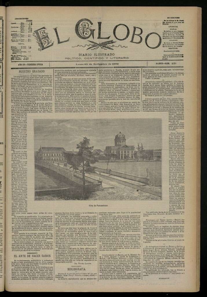 Miniatura de El Globo : diario ilustrado del 25 de noviembre de 1889, nº 5134