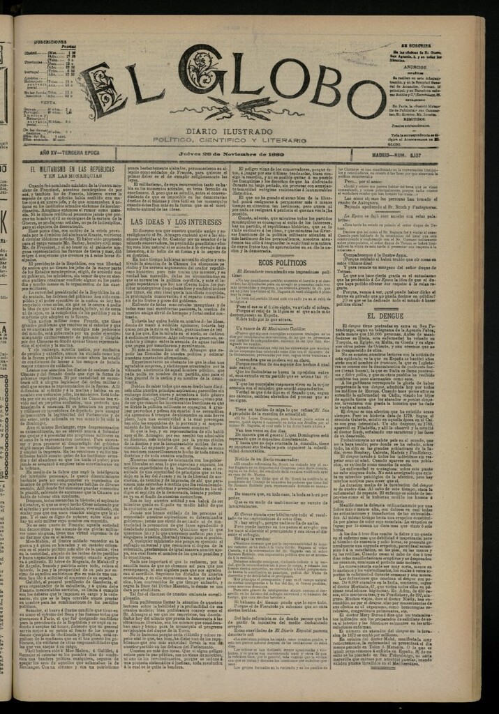 Miniatura de El Globo : diario ilustrado del 28 de noviembre de 1889, nº 5137