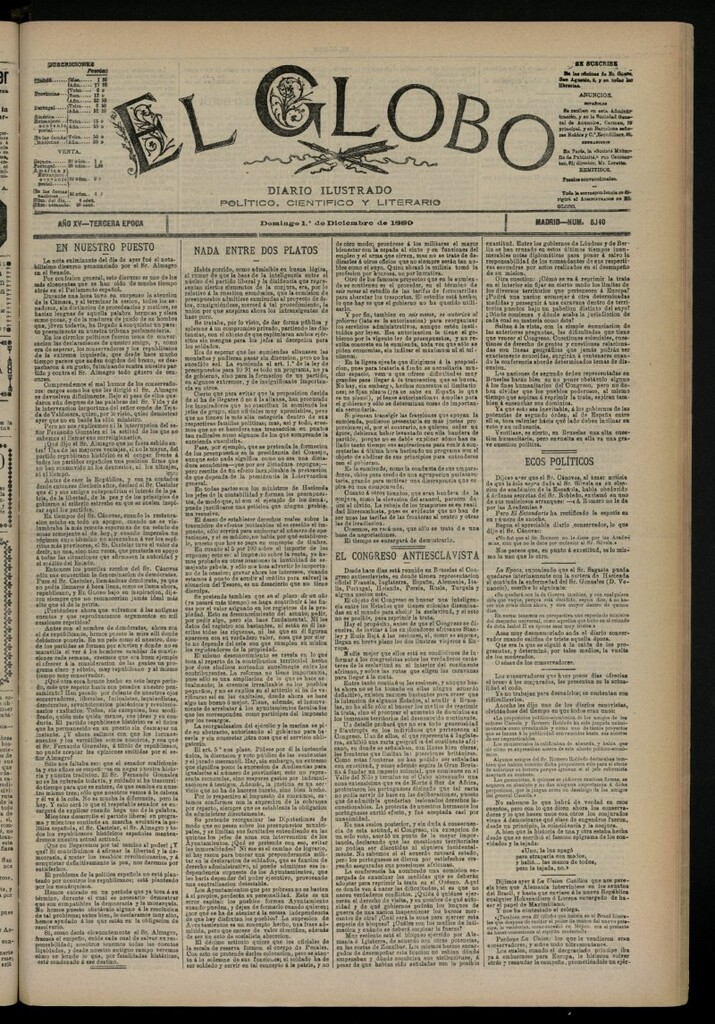 Miniatura de El Globo : diario ilustrado del 1 de diciembre de 1889, nº 5140