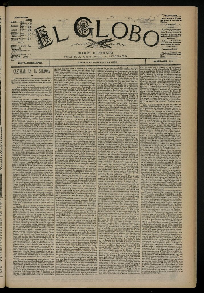 Miniatura de El Globo : diario ilustrado del 2 de diciembre de 1889, nº 5141