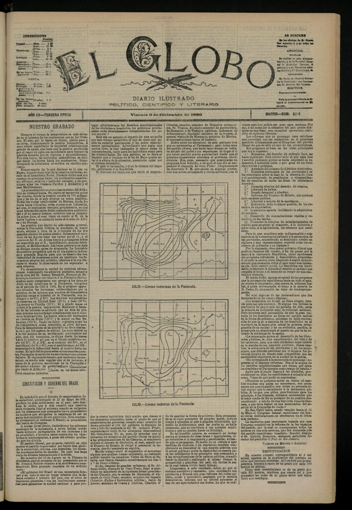 Miniatura de El Globo : diario ilustrado del 6 de diciembre de 1889, nº 5145