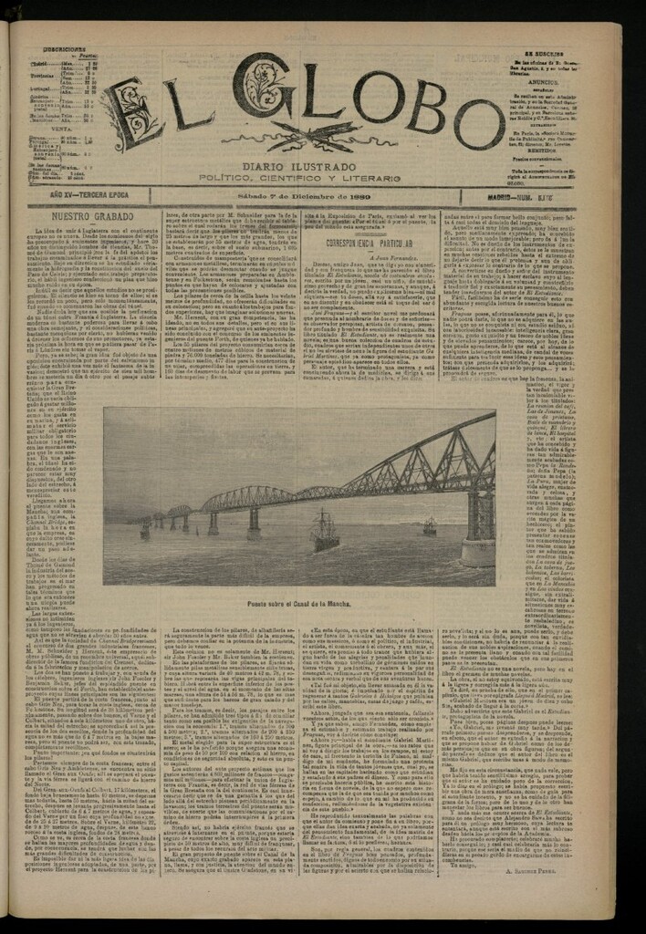 Miniatura de El Globo : diario ilustrado del 7 de diciembre de 1889, nº 5146