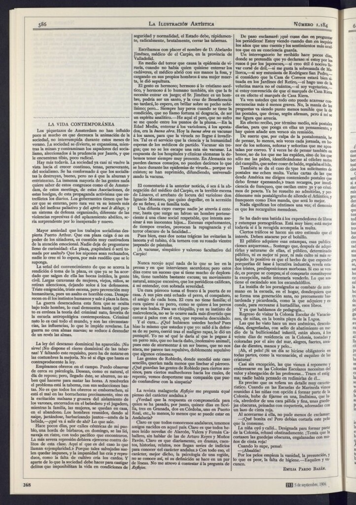 Miniatura de Congreso socialista. La guerra ruso-japonesa. El descanso dominical. Vacunación. Maltrato a un perro. Las manías de las preguntas y de las postales. Pornografía. Higiene y cabello