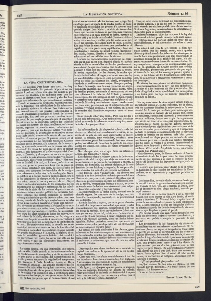Miniatura de Horarios de los teatros de Madrid. Noctambulismo. Sobre la situación del obrero. La ley del descanso dominical. La guerra ruso-japonesa. Fotógrafos aficionados