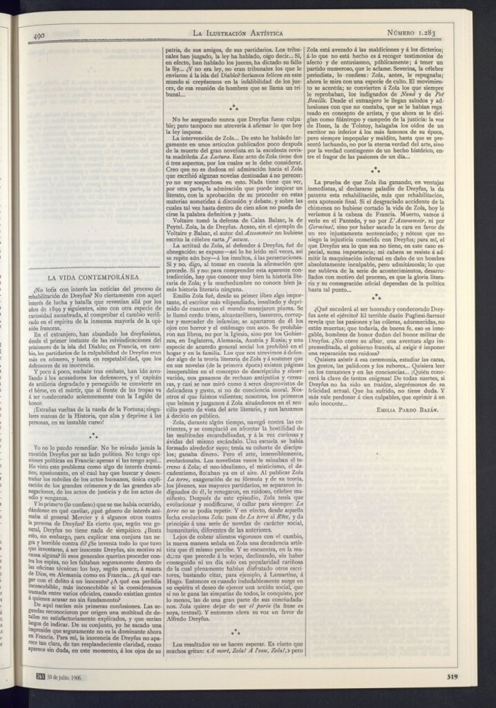 Miniatura de Dreyfus, Zola