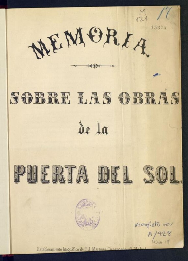 Miniatura de Memoria sobre las obras de la Puerta del Sol