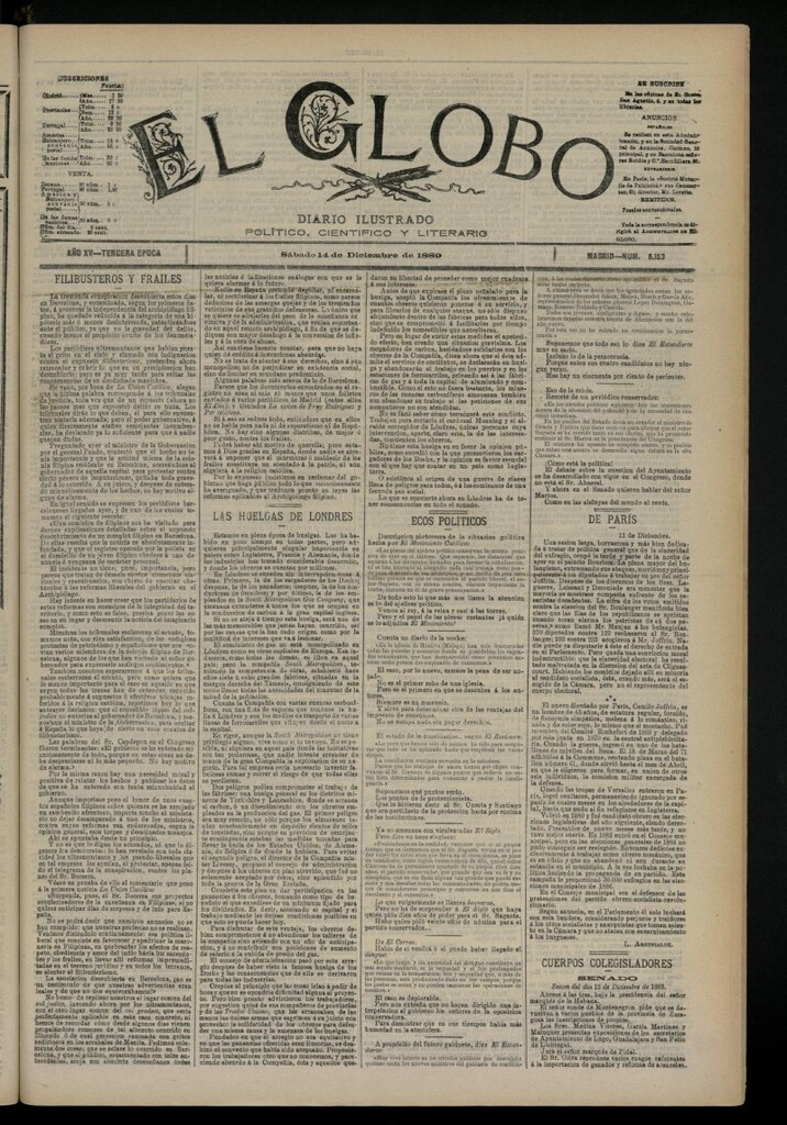 Miniatura de El Globo : diario ilustrado del 14 de diciembre de 1889, nº 5153