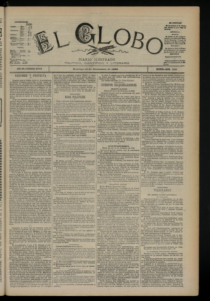 Miniatura de El Globo : diario ilustrado del 15 de diciembre de 1889, nº 5154