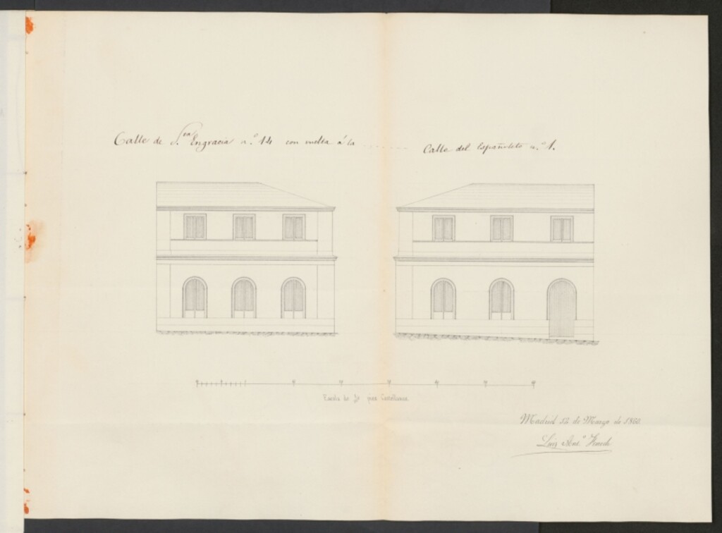 Miniatura de D. Fernando Heredia, pidiendo licencia para convertir en piso principal la azotea de su casa en Chamberí, calle de Sta. Engracia nº 14, con vuelta a la del Españoleto nº 10.