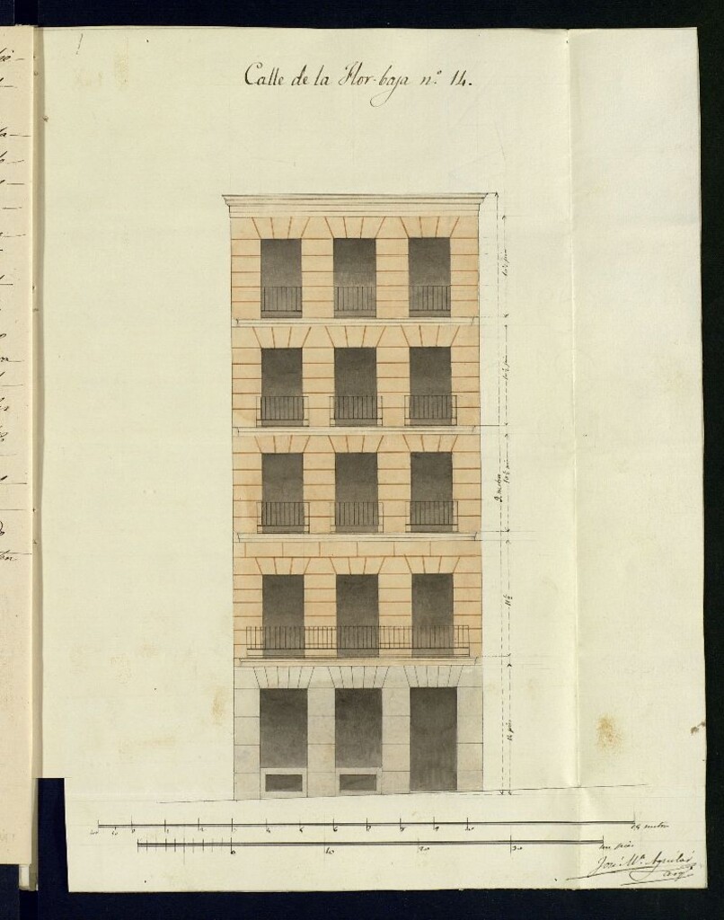 Miniatura de D. José María Aguilar, sobre construcción de la casa calle de la Flor Baja nº 14, manzana 508.