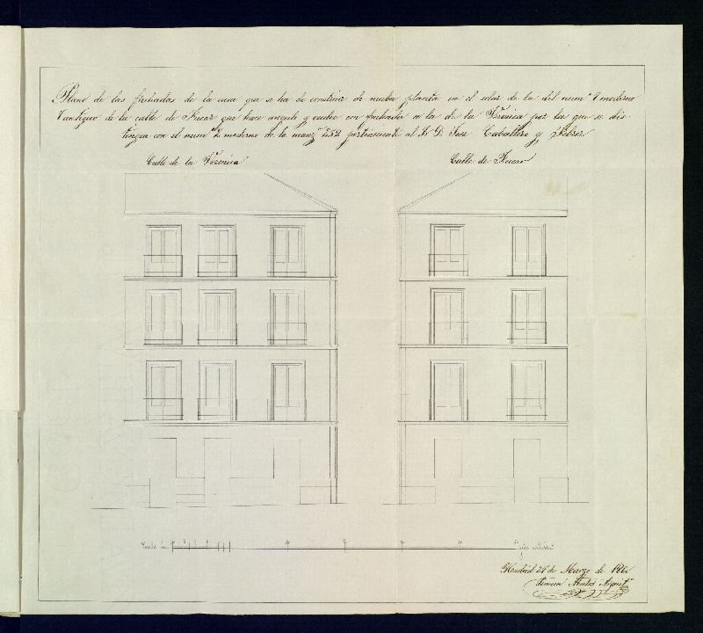Miniatura de D. José Caballero y Febrer, pidiendo licencia para construir la casa calle del Fucar nº 7, con vuelta a la de la Verónica nº 2, manzana 252.