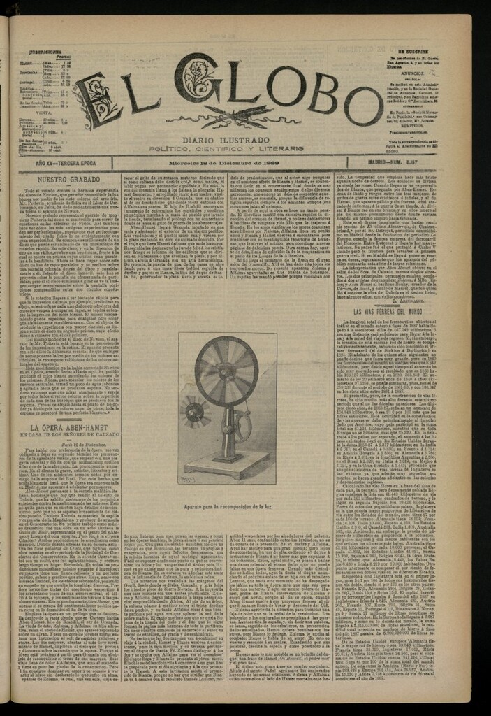 Miniatura de El Globo : diario ilustrado del 18 de diciembre de 1889, nº 5157