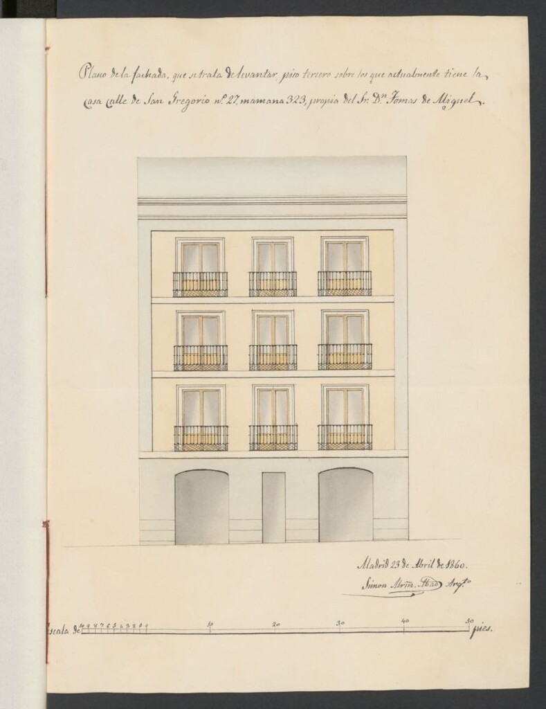 Miniatura de D. Tomás de Miguel, sobre aumento de piso 3º en su casa calle de S. Gregorio nº 27, manzana 323.