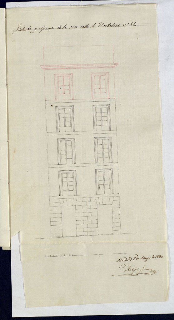 Miniatura de D. José Rodríguez, solicitando levantar piso 4º en su casa calle de Hortaleza, nº 55.