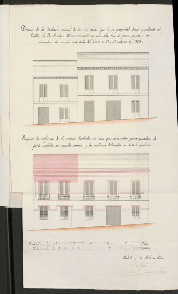 Miniatura de D. Anselmo Blaser, sobre ejecución de obras de ornato en su casa calle del Barco n 27 y 29.