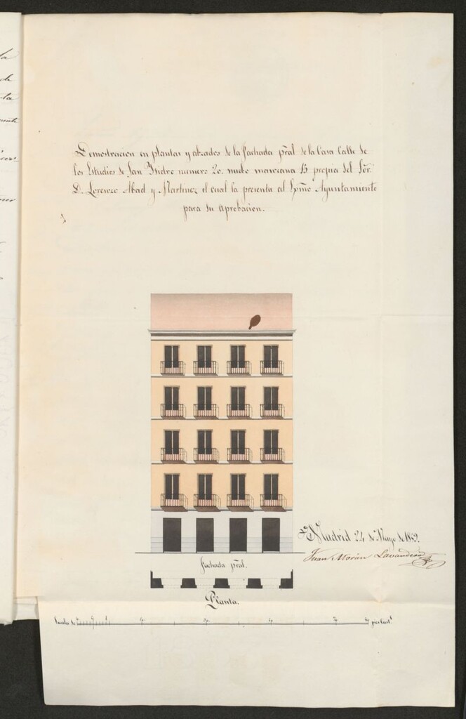 Miniatura de D. Lorenzo Abad y Martínez, solicitando licencia para edificar de nueva planta la casa calle de los Estudios, nº 20, manzana 15.