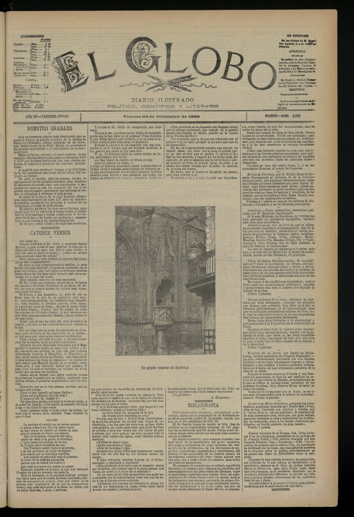 Miniatura de El Globo : diario ilustrado del 20 de diciembre de 1889, nº 5159