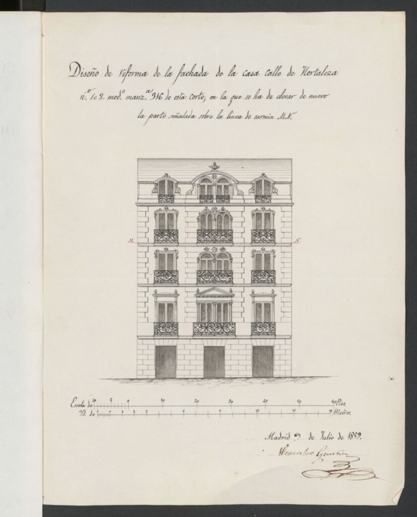Miniatura de D. Pedro Valls, solicitando licencia para aumentar dos pisos en la casa calle de Hortaleza nº 108, manzana 316.