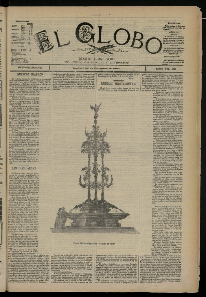 Miniatura de El Globo : diario ilustrado del 22 de diciembre de 1889, nº 5161