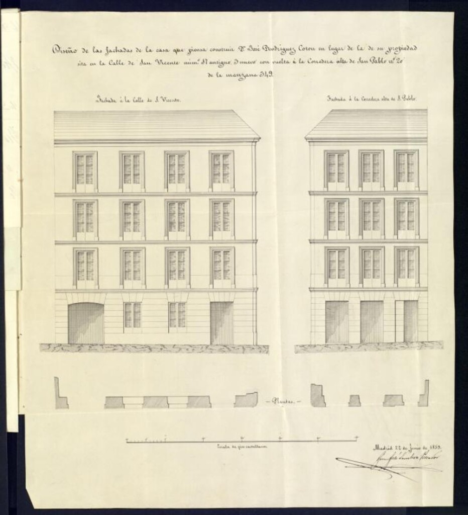 Miniatura de D. José Rodríguez Cotón, solicitando permiso para construir en la calle de San Vicente alta nº 3, con vuelta a la Corredera Alta de S. Pablo nº 20, manzana 349.