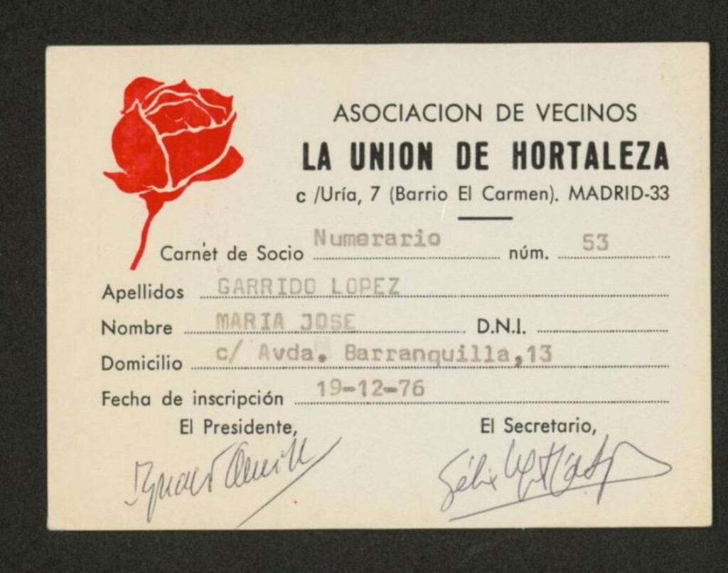 Miniatura de Carné de la Asociación de Vecinos La Unión de Hortaleza de María José Garrido López