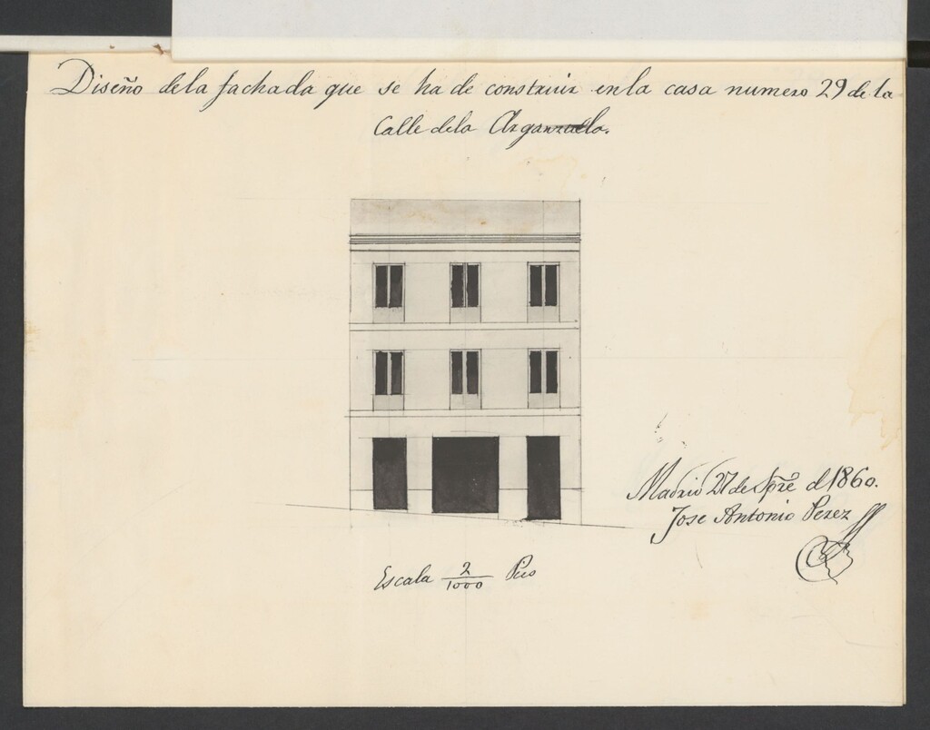 Miniatura de D. Manuel Dorado, en solicitud de que se le marque la alineación y se le conceda licencia para edificar en la calle de la Arganzuela nº 28 y 29.