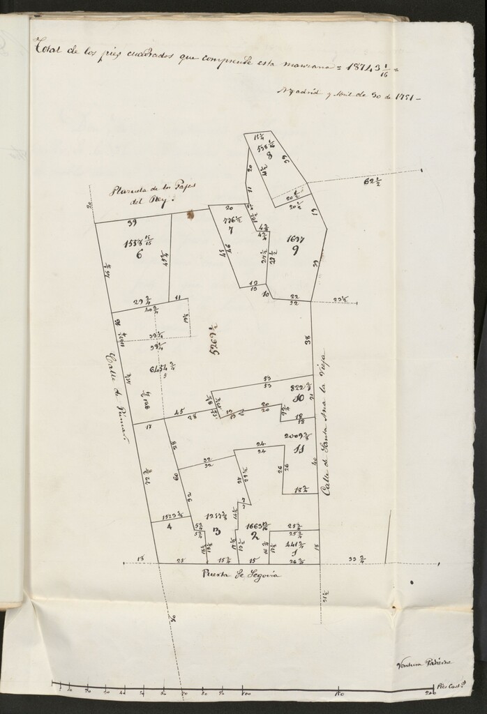 Miniatura de D. Calixto de  Montalbo y Collantes, pidiendo licencia para descubrir unos cimientos en la Placetilla de la Cuesta de la Vega y D. Fermín Colina, solicitando licencia para construir de nueva planta una casa sita en la misma Cuesta de la Vega, nº 4, ambos terrenos en la manzana 444.