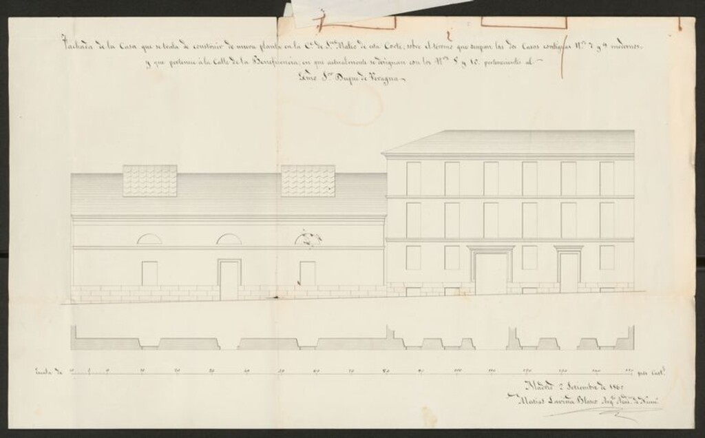Miniatura de Excmo. Sr. Duque de Veragua, en solicitud de licencia para construir de nueva planta en la calle de S. Mateo nº 9 y Beneficencia nº 10.