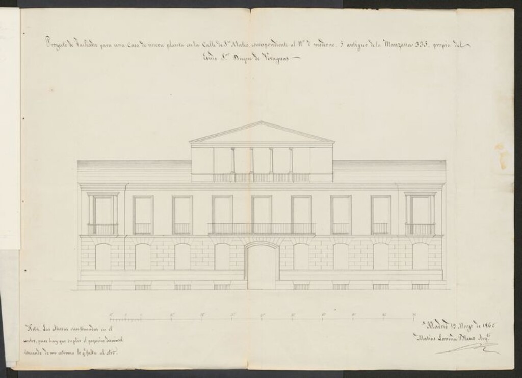 Miniatura de Sr. Duque de Veragua, sobre construcción de la casa calle de S. Mateo nº 7 con accesoria a la de la Beneficencia nº 8 manzana 335.