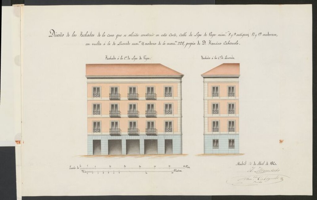 Miniatura de D. Francisco Cabezuelo, sobre construcción de nueva planta de la casa calle de Lope de Vega nº 17 y 19 con vuelta la de Quevedo, nº 14 manzana 228.