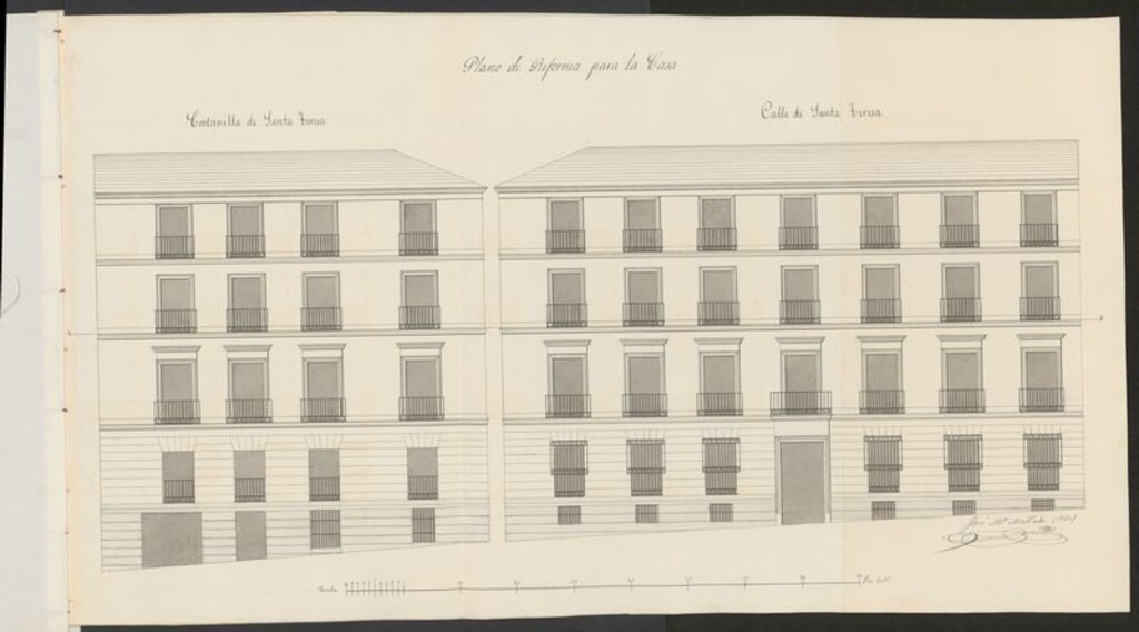 Miniatura de D. Francisco de Paula Mellado, solicitando aumentar dos pisos, y reformar el interior de su casa calle de Sta. Teresa nº 8 con vuelta a la Costanilla del mismo nombre nº 5.