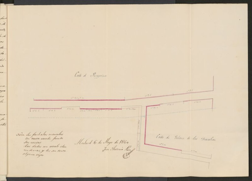 Miniatura de Dª Rosa Díaz y D. Enrique Martín, solicitando la alineación para construir en el solar de la calle de Peregrinos nº 20.