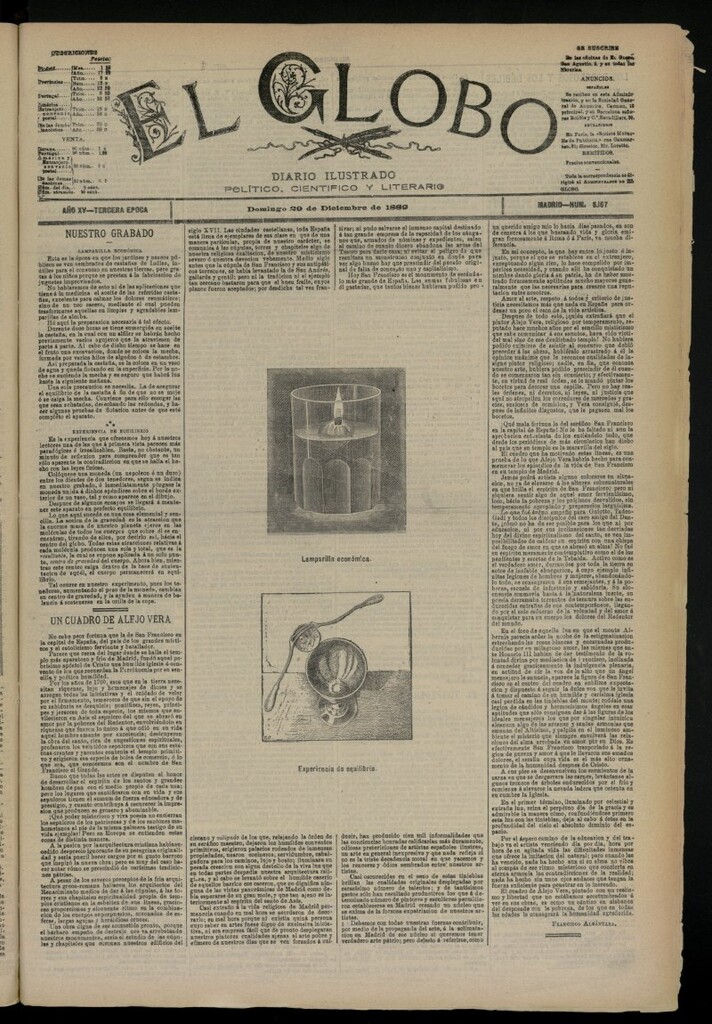 Miniatura de El Globo : diario ilustrado del 29 de diciembre de 1889, nº 5167