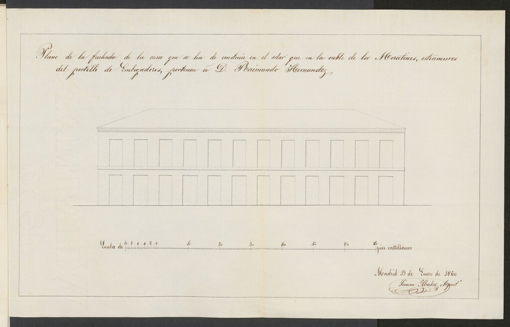 Miniatura de D. Raimundo Hernández, sobre licencia para edificar en las afueras del Portillo de Embajadores, calle denominada de los Moratines.