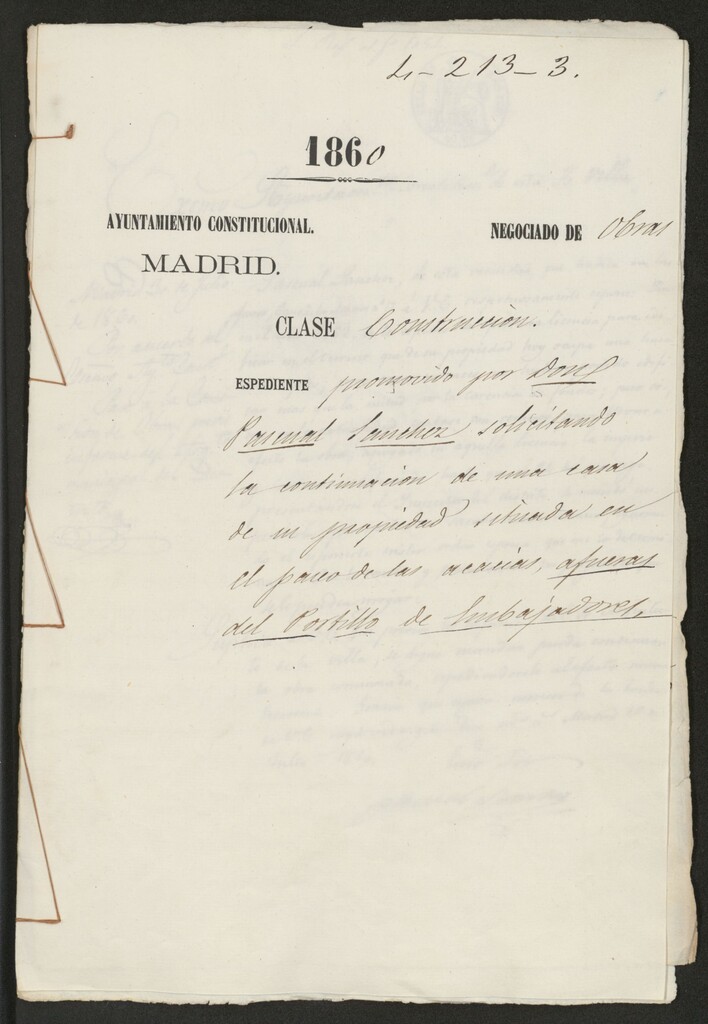 Miniatura de D. Pascual Sánchez, solicitando la continuación de una casa de su propiedad situada en el Paseo de Acacias, afueras del Portillo de Embajadores.