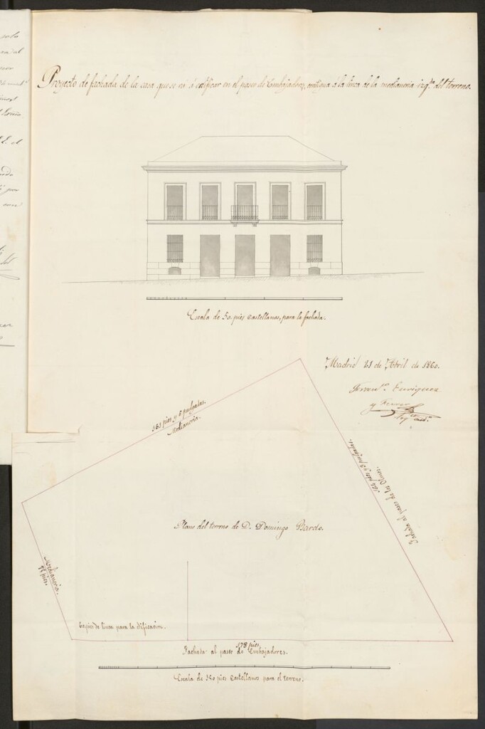Miniatura de D. Domingo Bardo, sobre construcción en las afueras de Embajadores, frente a la Pta. del Campo de la Casa Mataderos.