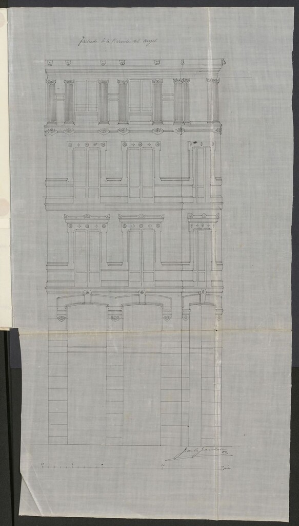 Miniatura de D. Lorenzo Abad, y Martínez, sobre construcción de nueva planta de la casa Plazuela del Angel nº 11 manzana 214, con vuelta a la calle de Espoz y Mina.