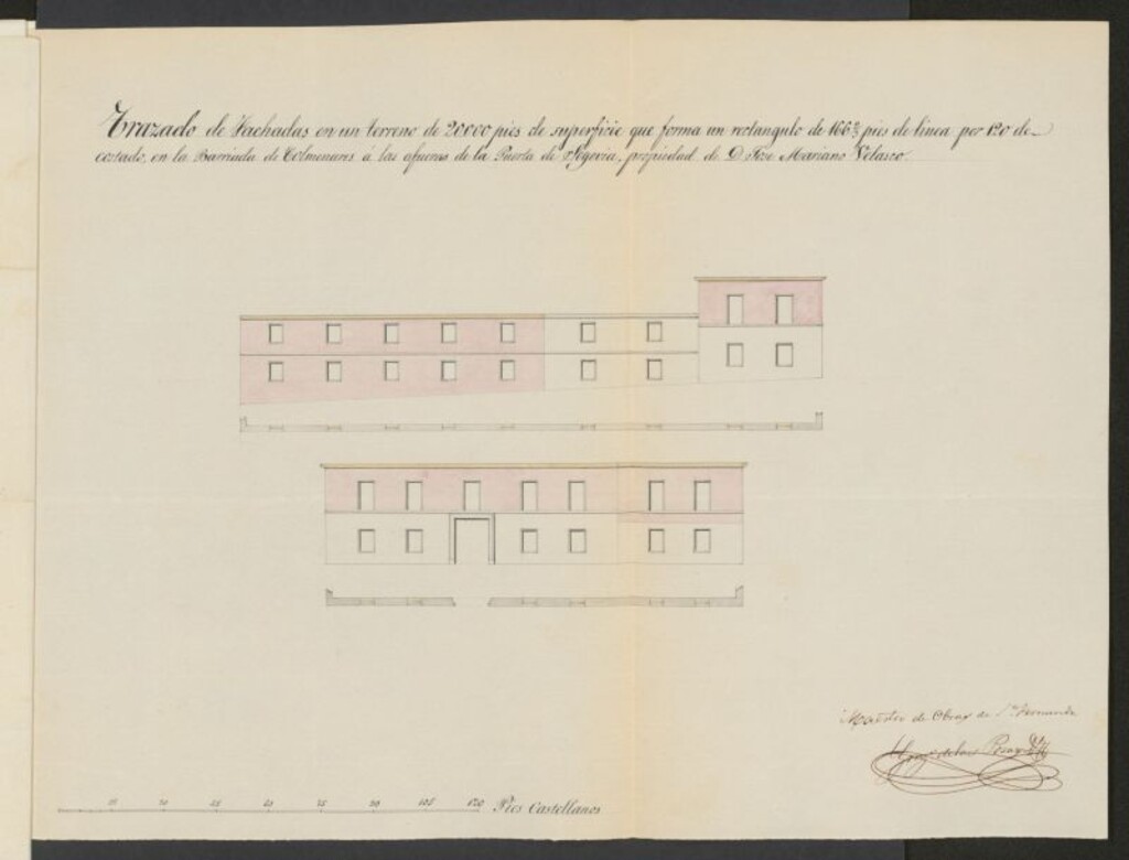 Miniatura de Sobre concesión de licencia D. José Mariano Velasco, para edificar en el edificio de su propiedad, afueras de la Puerta de Segovia, calle de Sta. Úrsula nº 5.