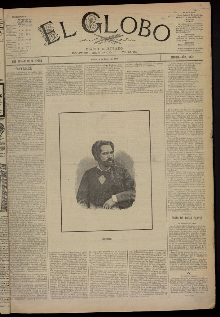 Miniatura de El Globo : diario ilustrado del 3 de enero de 1890, nº 5172